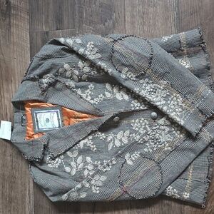 Paparazzi Embroidered Distress Grey Tan Blazer